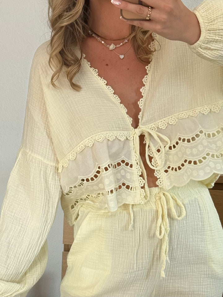MUSSELIN BLUSE BOHO – BUTTERYELLOW