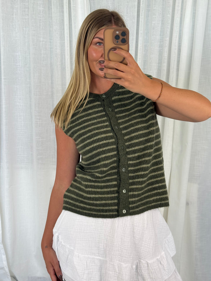 Striped Knit Vest - Grün