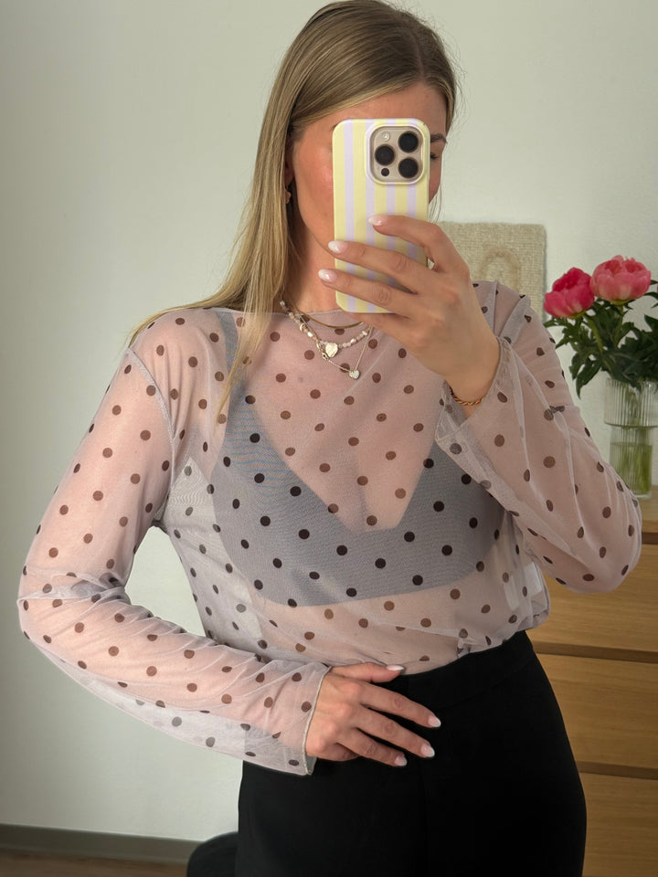 POLKA DOT MESH SHIRT - BEIGE
