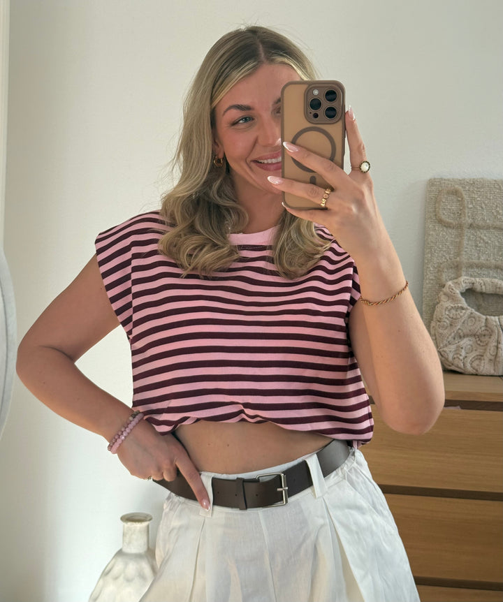 STREIFEN TOP - ROSA/BURGUNDY
