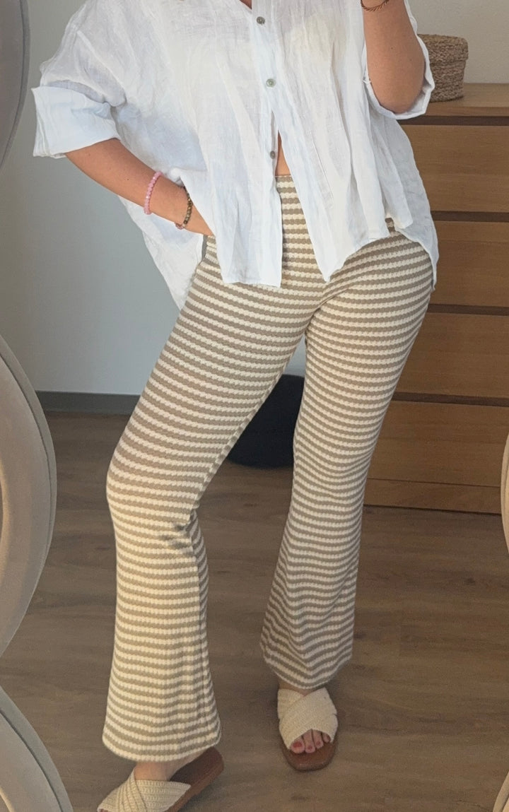 STRICKHOSE GESTREIFT - BEIGE/WEIß