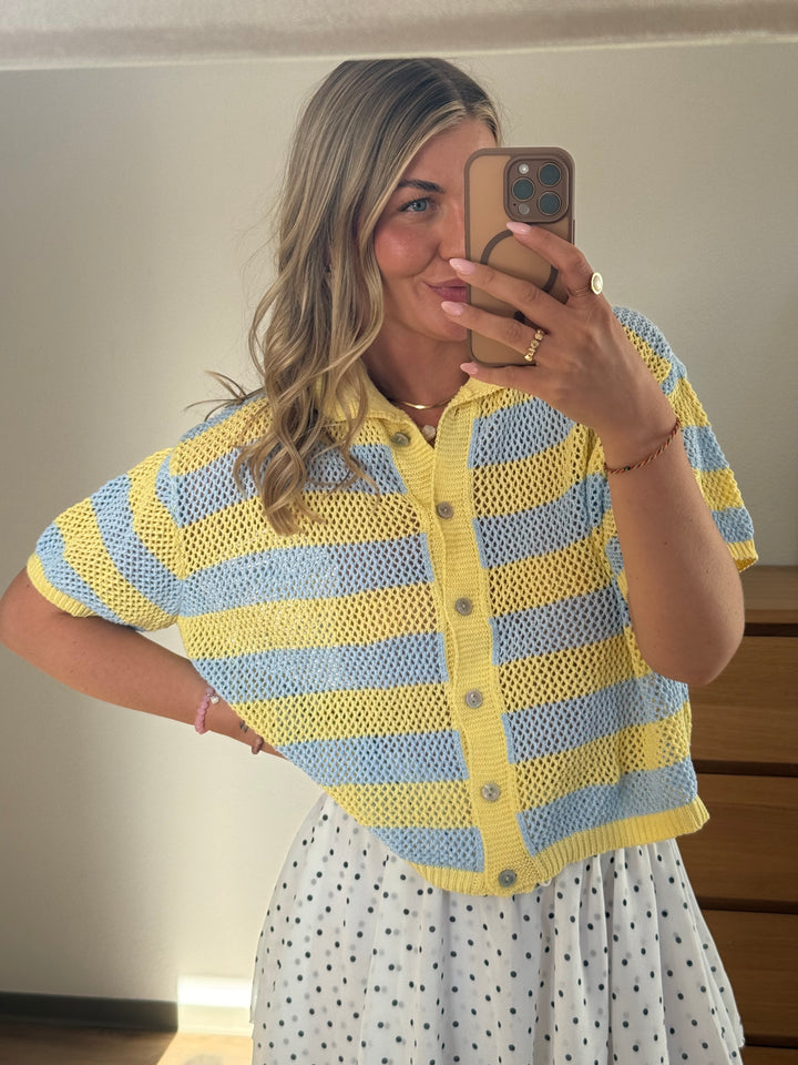 Grobstrick Polo-Shirt - Gelb/Blau