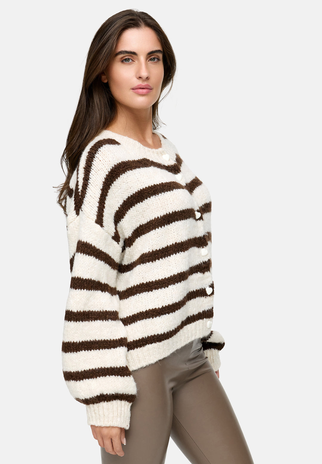 Cardigan Smiley - Gestreift Creme/Braun