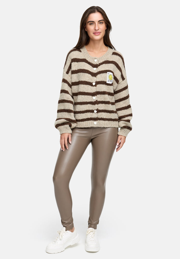 Cardigan Smiley – Gestreift Beige/Braun