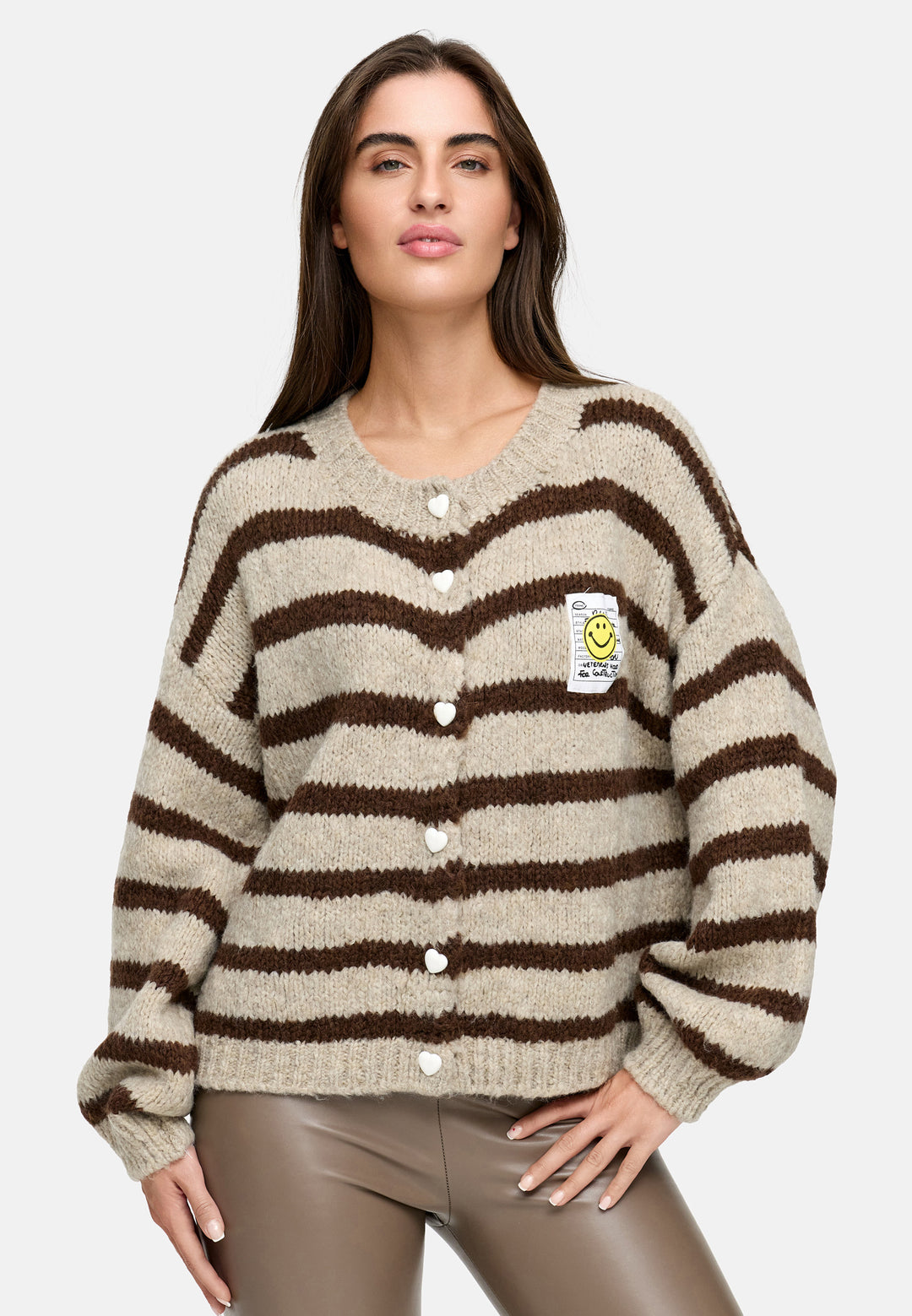 Cardigan Smiley – Gestreift Beige/Braun