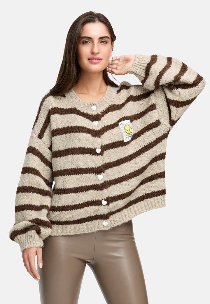 Cardigan Smiley – Gestreift Beige/Braun