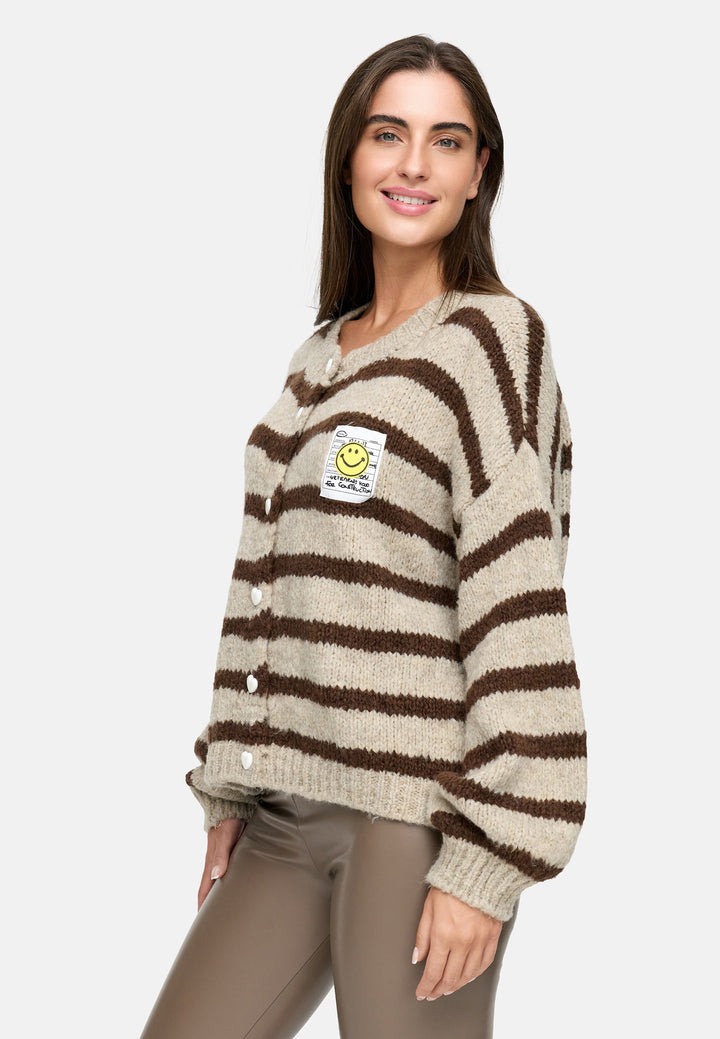 Cardigan Smiley – Gestreift Beige/Braun