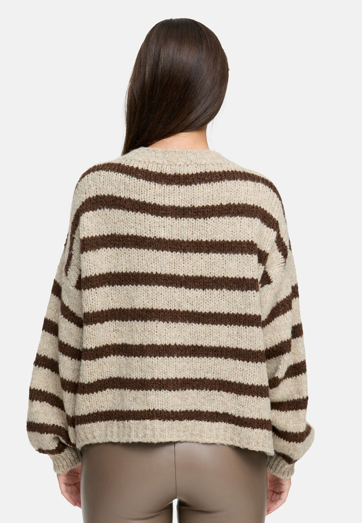 Cardigan Smiley – Gestreift Beige/Braun