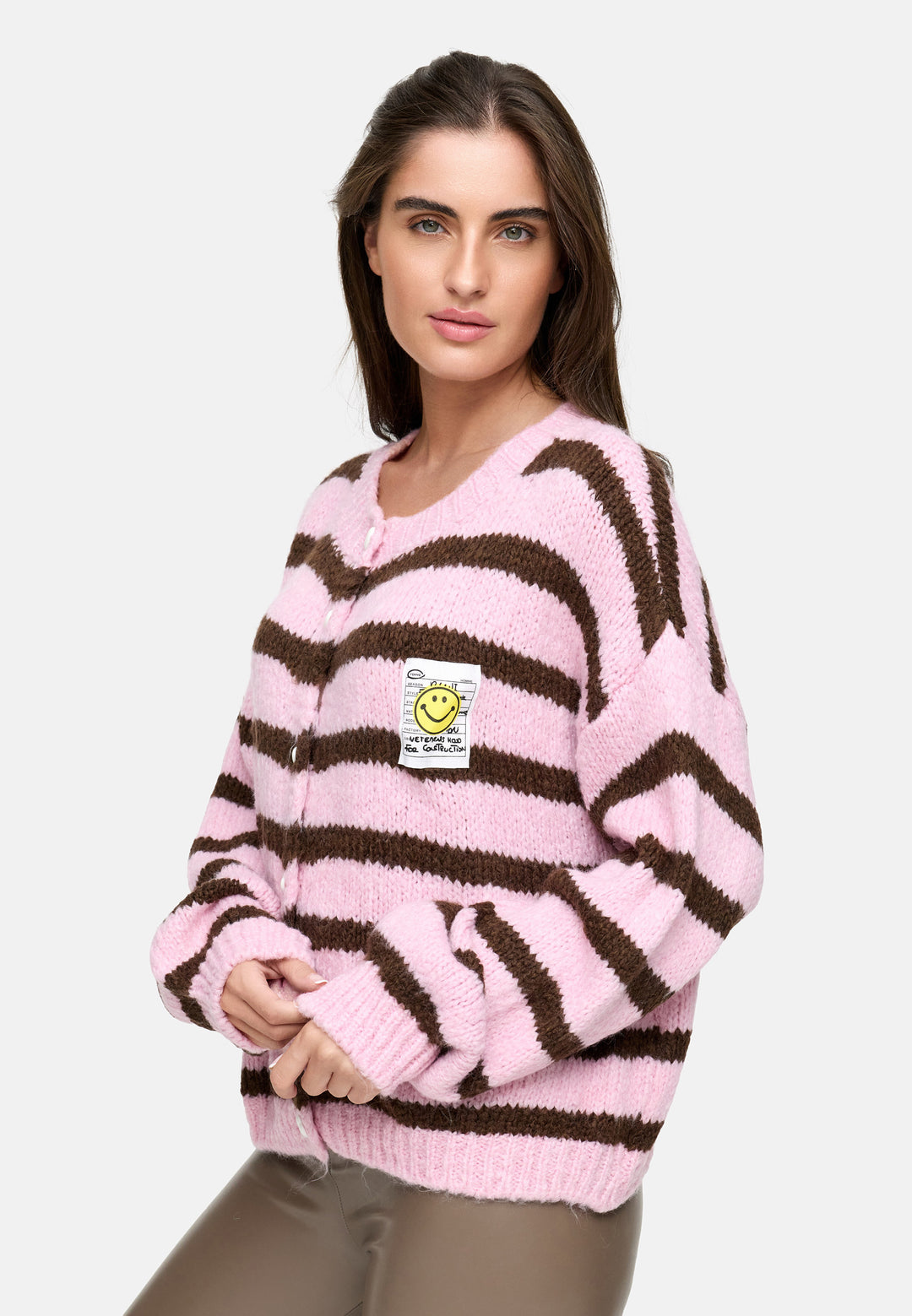 Cardigan Smiley - Gestreift Rosa/Braun