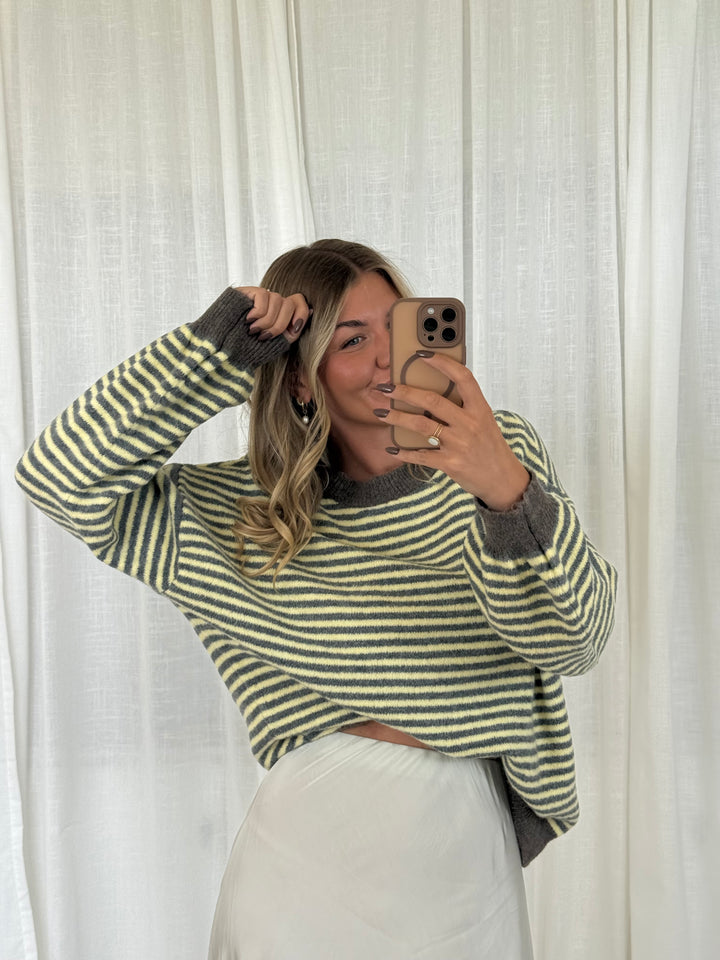 Pullover Streifchen - Taupe/Gelb