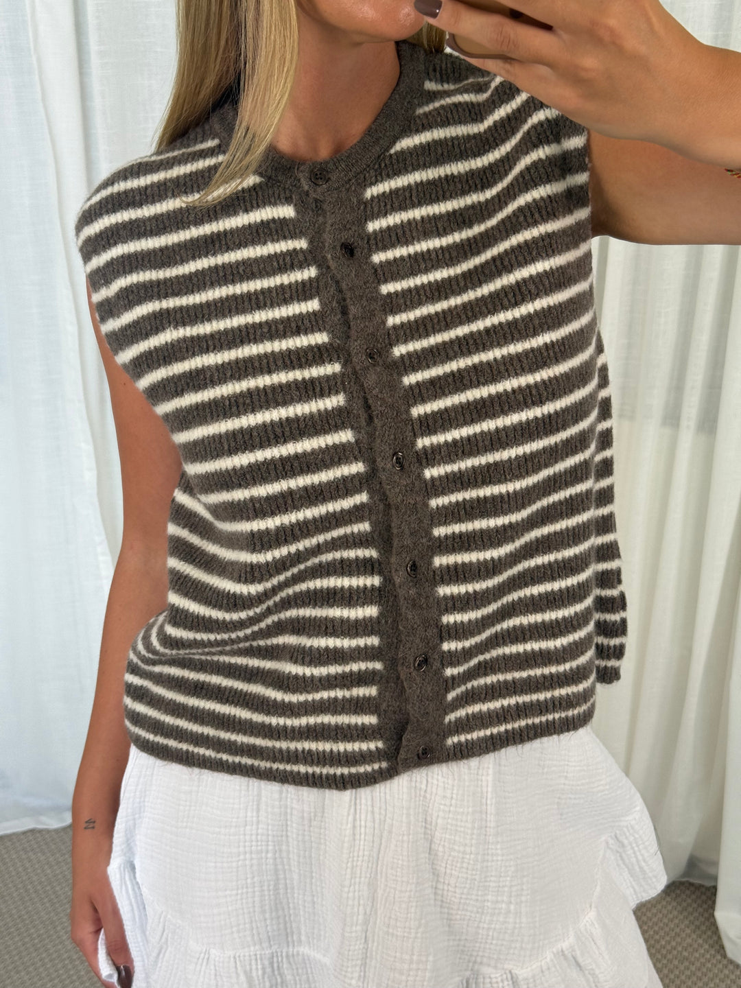 Striped Knit Vest - Taupe