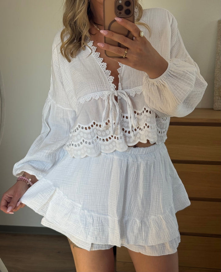 MUSSELIN BLUSE BOHO - WEIß