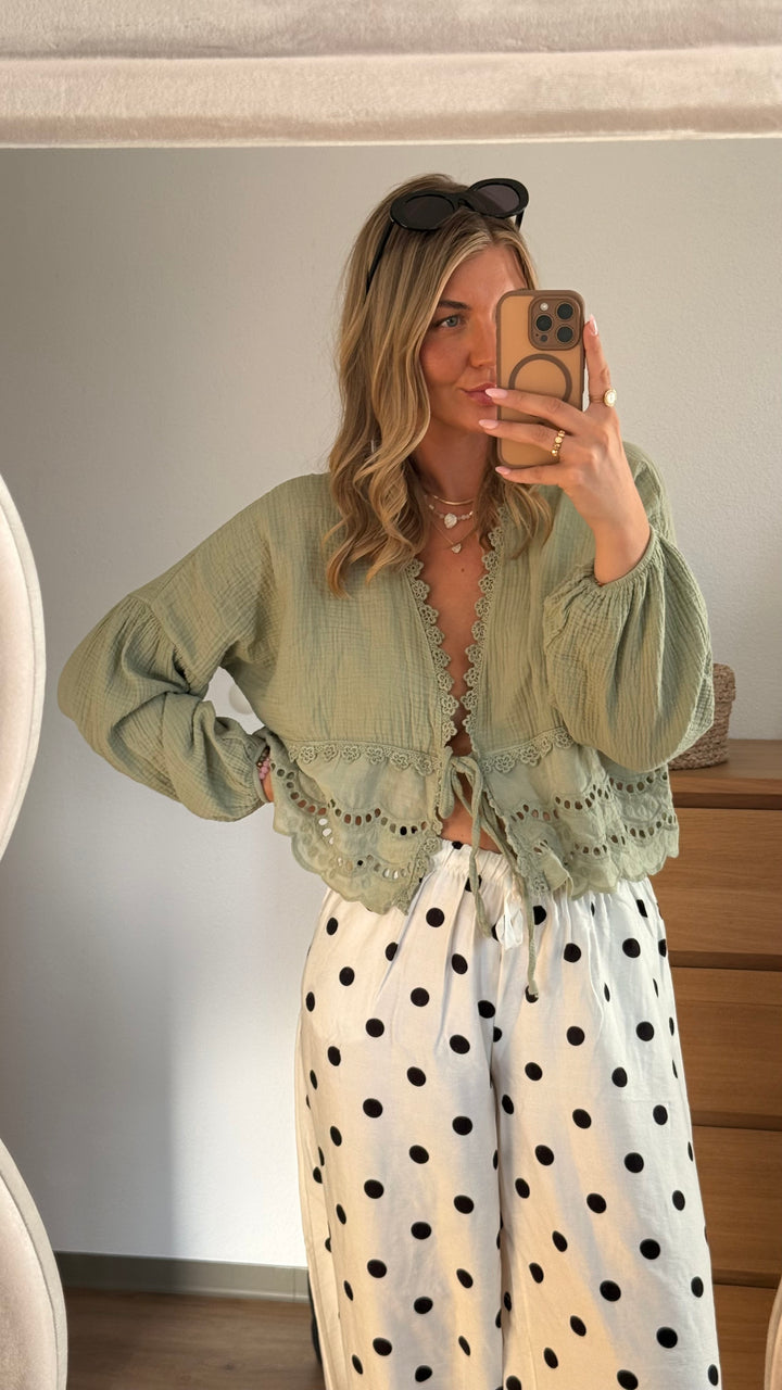 MUSSELIN BLUSE BOHO -KHAKI
