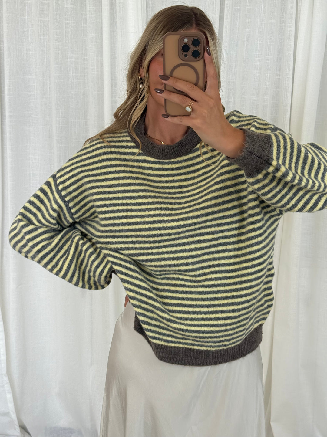 Pullover Streifchen - Taupe/Gelb