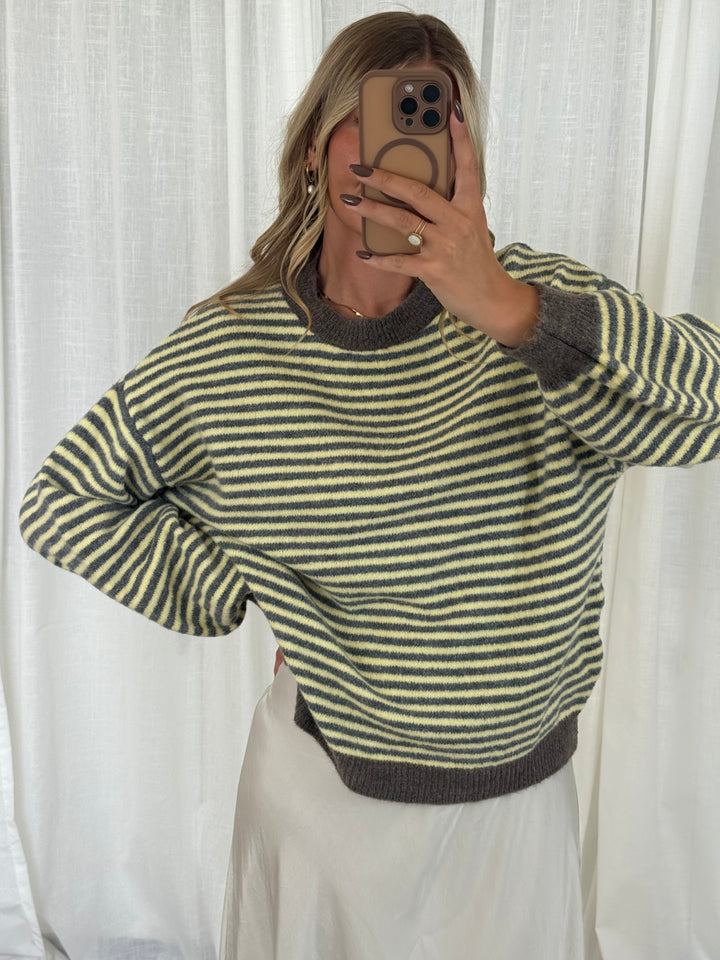 Pullover Streifchen - Taupe/Gelb