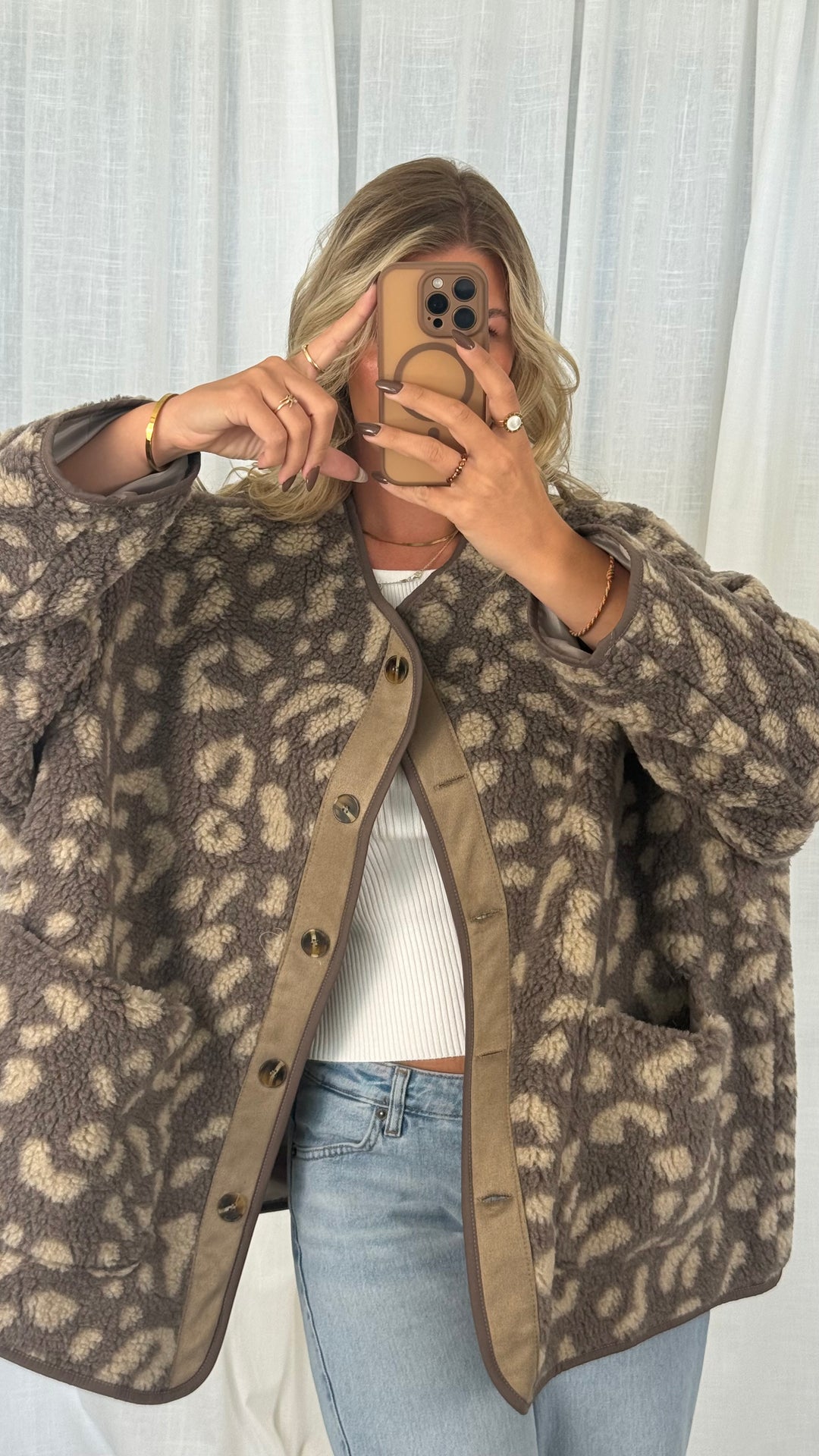Teddyjacke Oversize Leo - Taupe