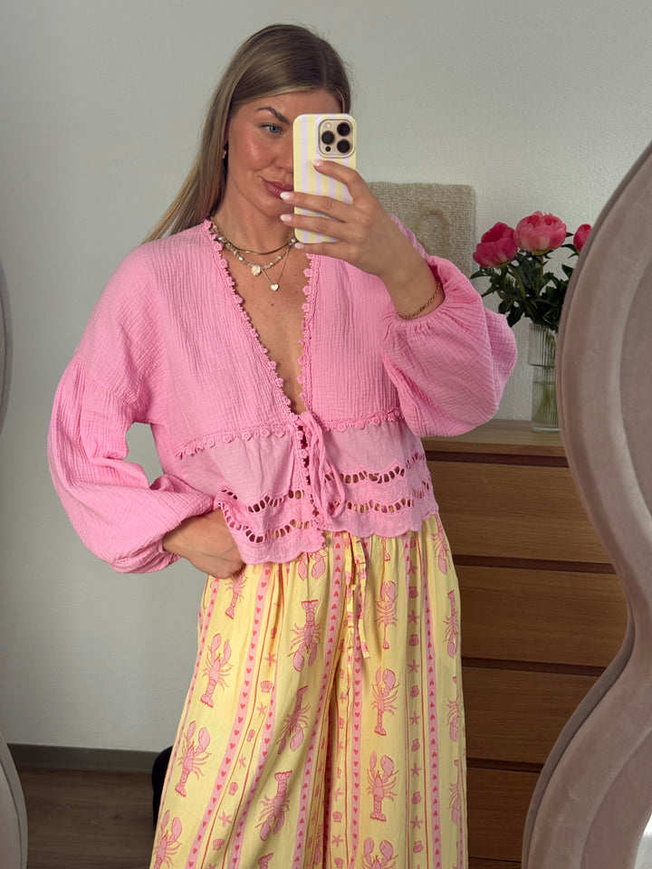 MUSSELIN BLUSE BOHO - ROSA