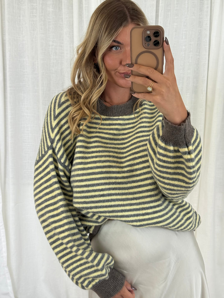 Pullover Streifchen - Taupe/Gelb