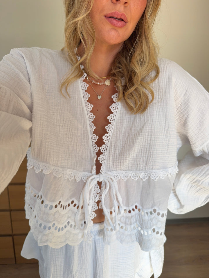 MUSSELIN BLUSE BOHO - WEIß