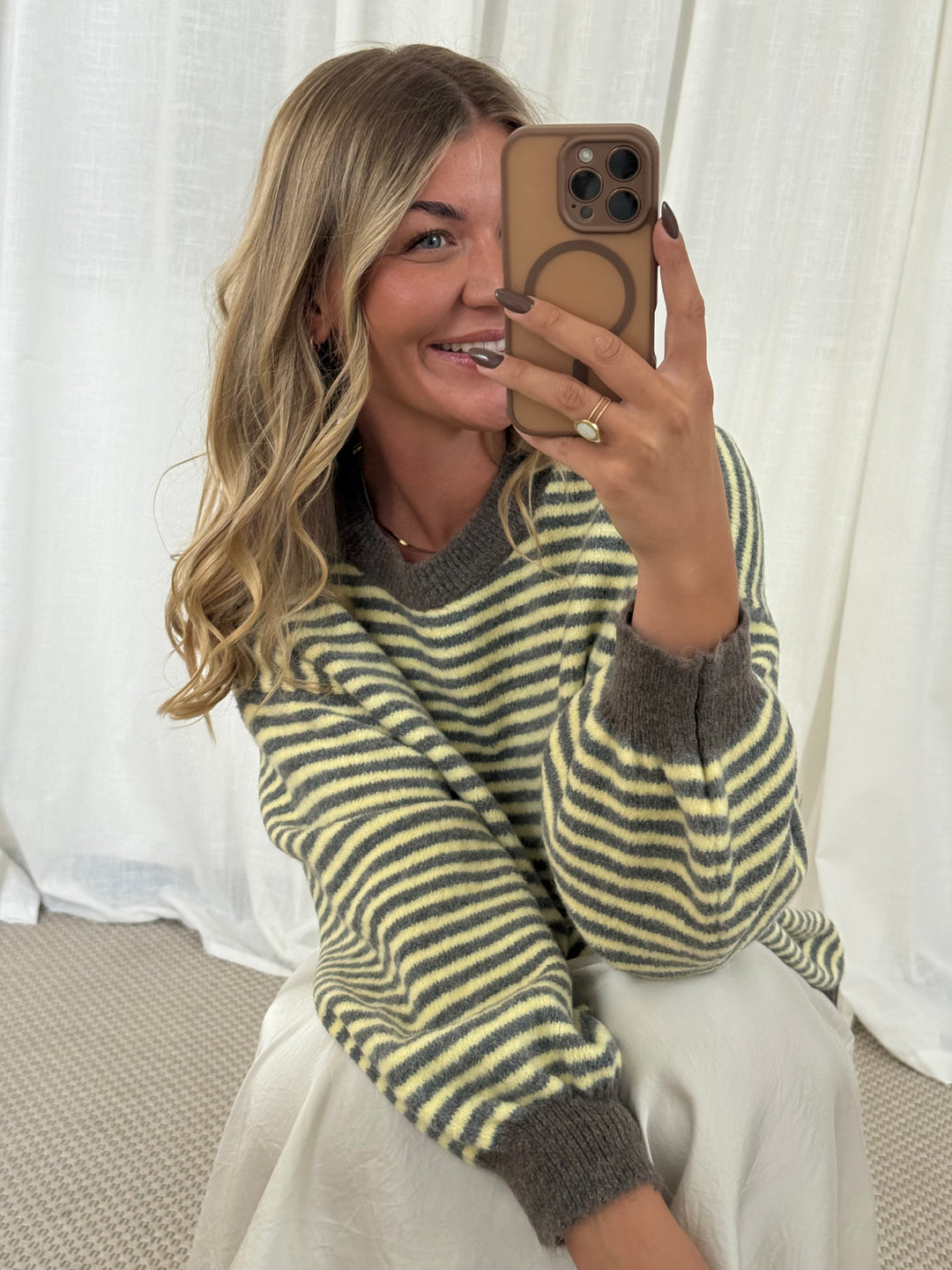 Pullover Streifchen - Taupe/Gelb