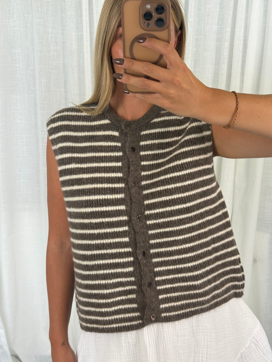 Striped Knit Vest - Taupe