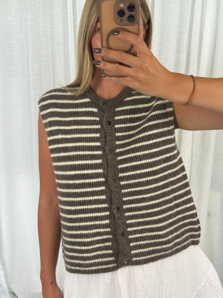 Striped Knit Vest - Taupe