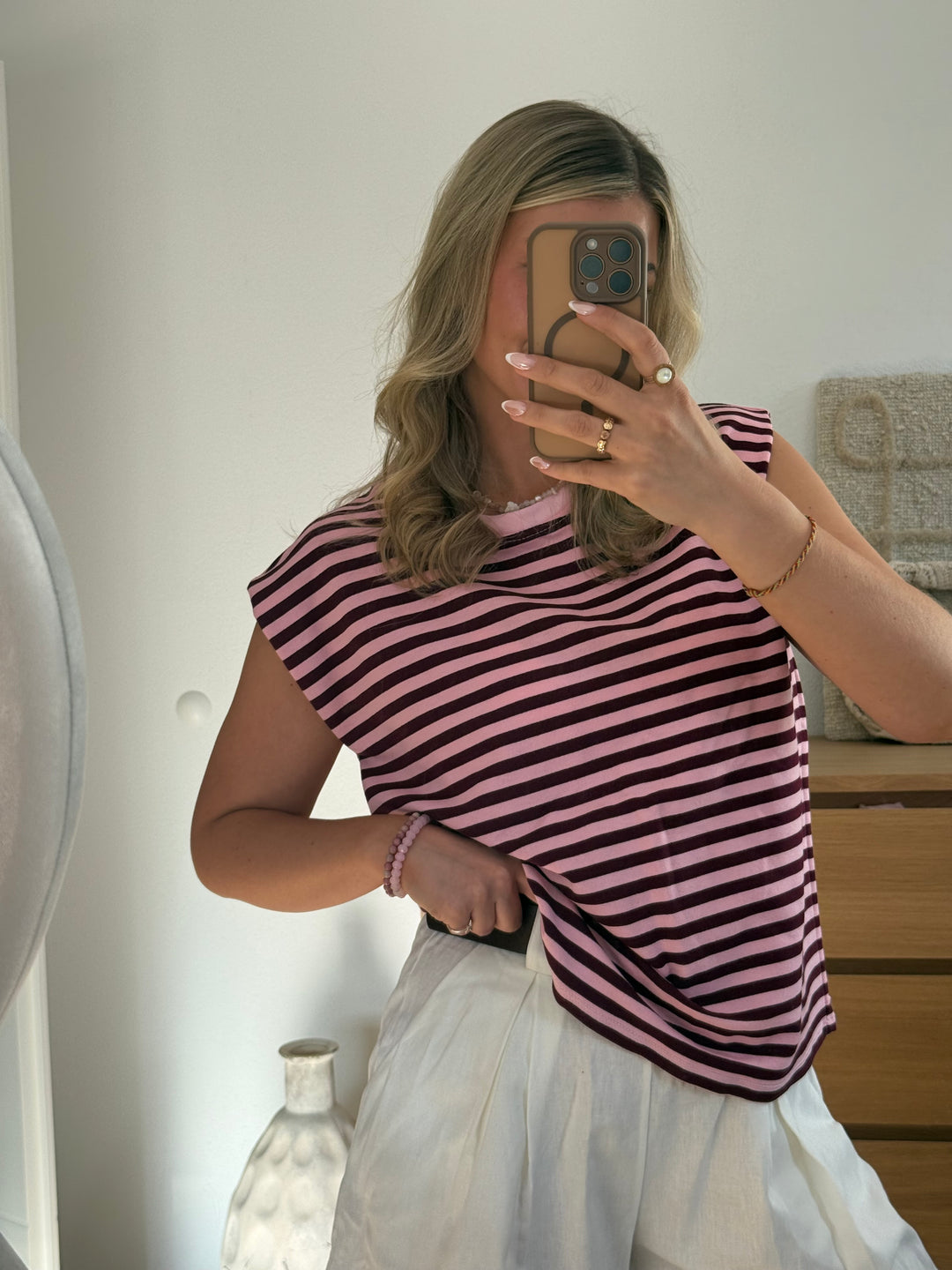 STREIFEN TOP - ROSA/BURGUNDY
