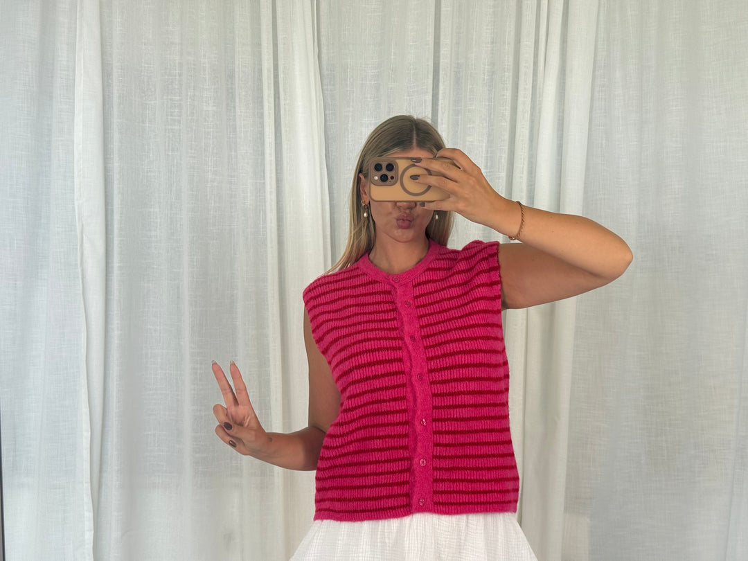 Striped Knit Vest - Pink/Rot