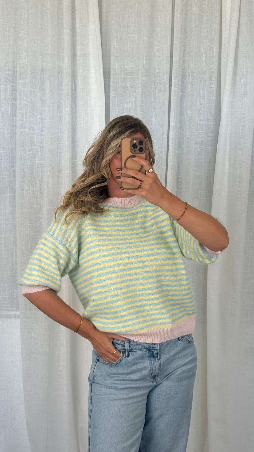 Strickshirt gestreift – Gelb/Blau