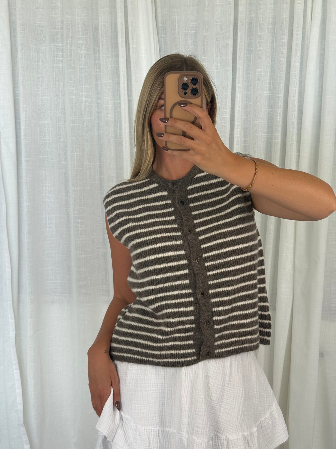 Striped Knit Vest - Taupe