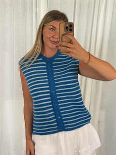 Striped Knit Vest - Blau