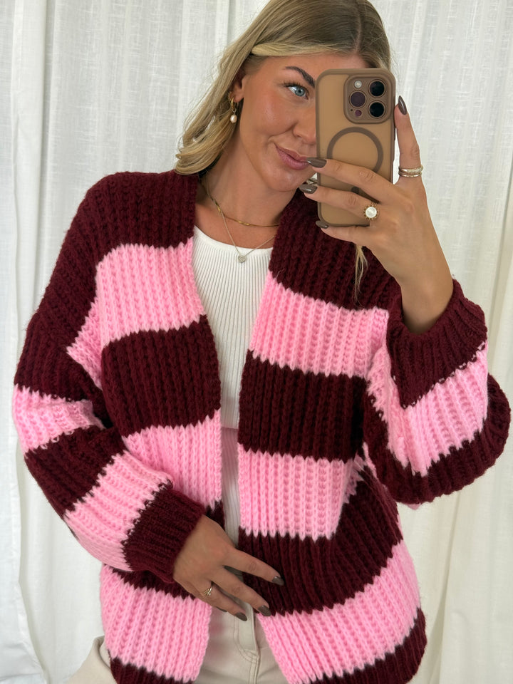 Streifen Cardigan - Pink/Burgundy