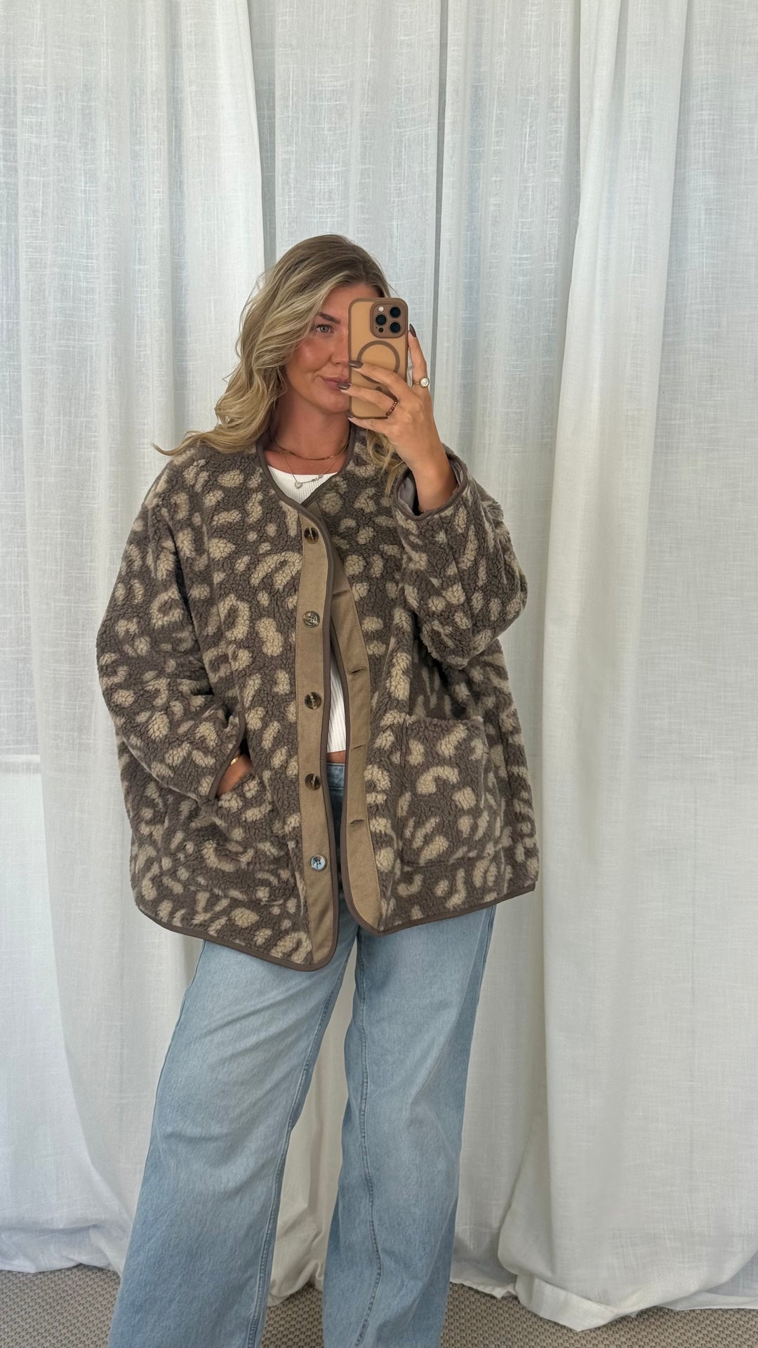 Teddyjacke Oversize Leo - Taupe