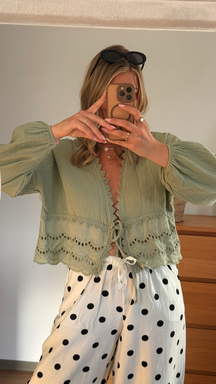 MUSSELIN BLUSE BOHO -KHAKI
