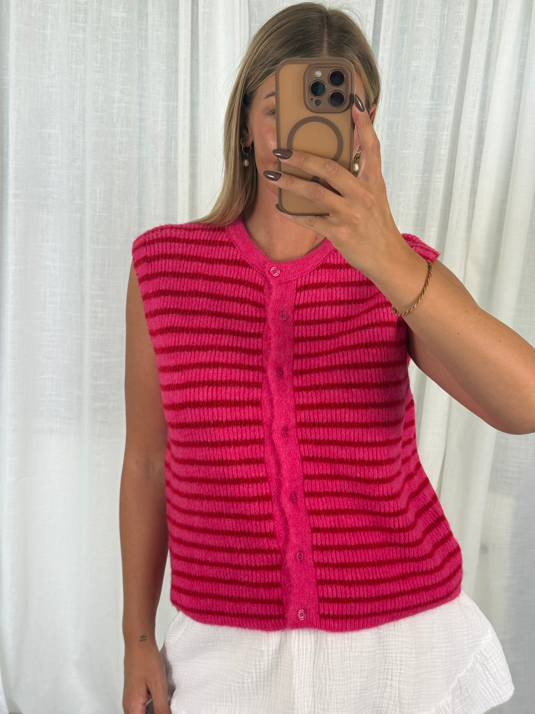 Striped Knit Vest - Pink/Rot