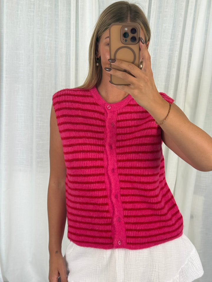 Striped Knit Vest - Pink/Rot