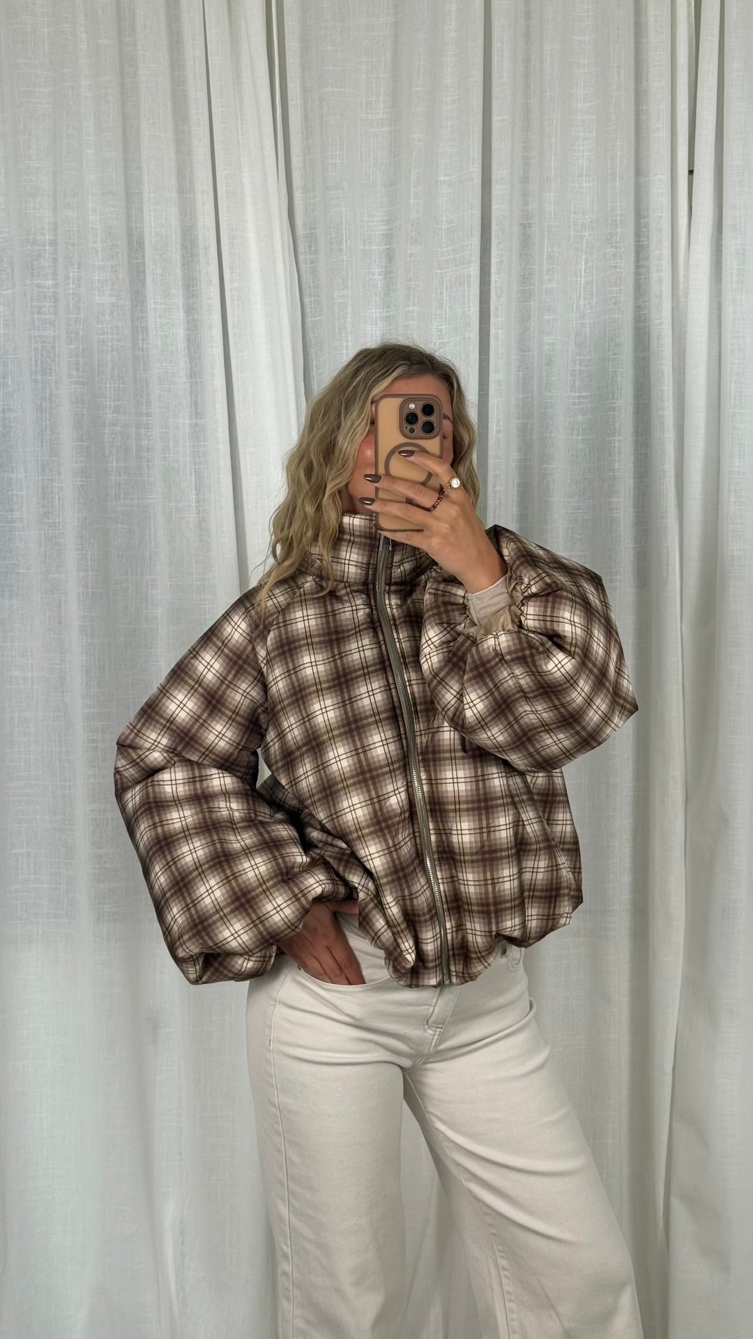 Karo Puffy Jacket - Braun