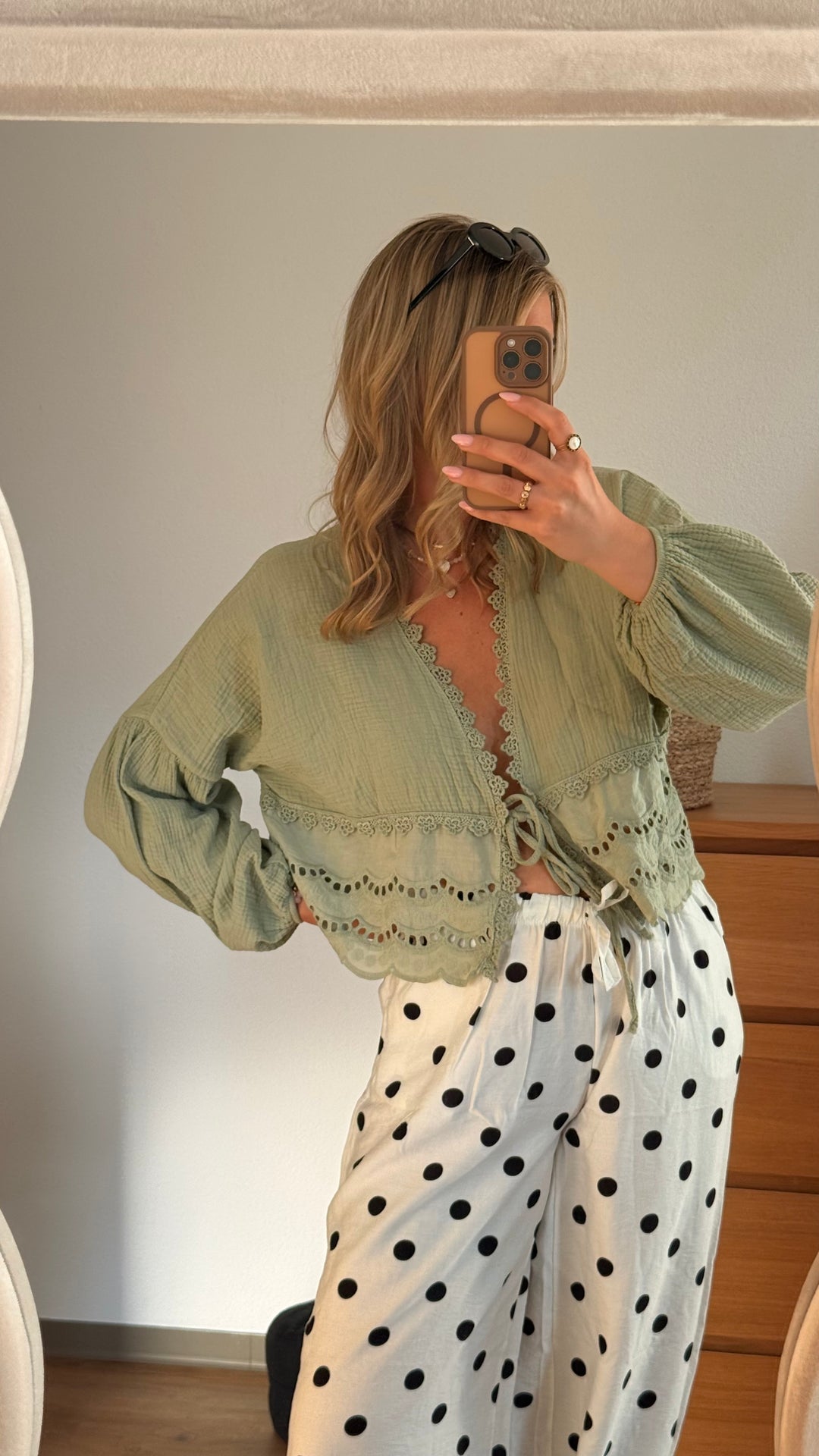 MUSSELIN BLUSE BOHO -KHAKI