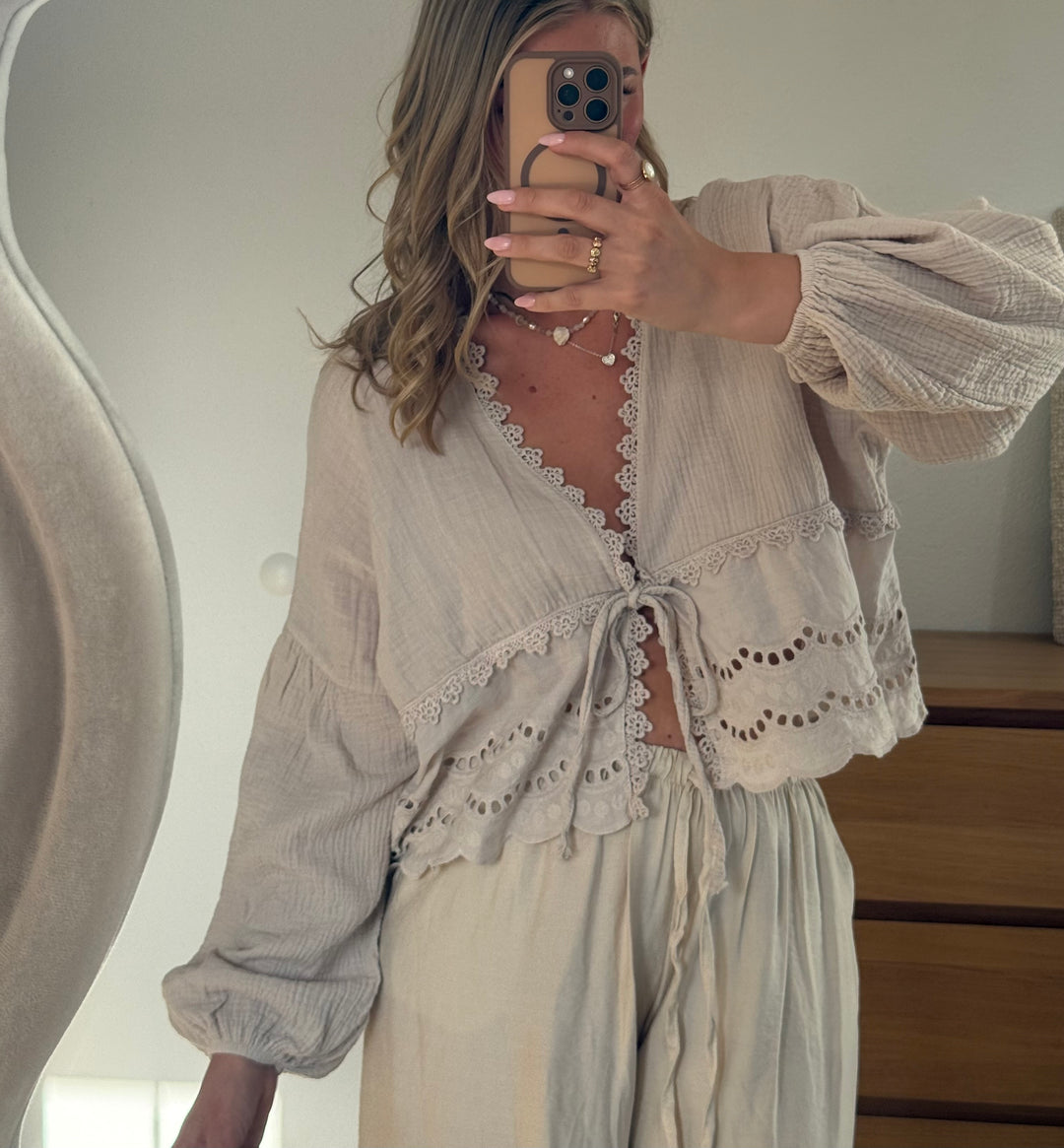 MUSSELIN BLUSE BOHO – BEIGE