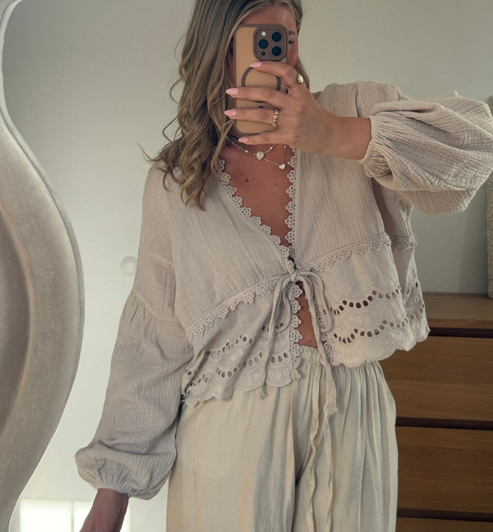 MUSSELIN BLUSE BOHO – BEIGE