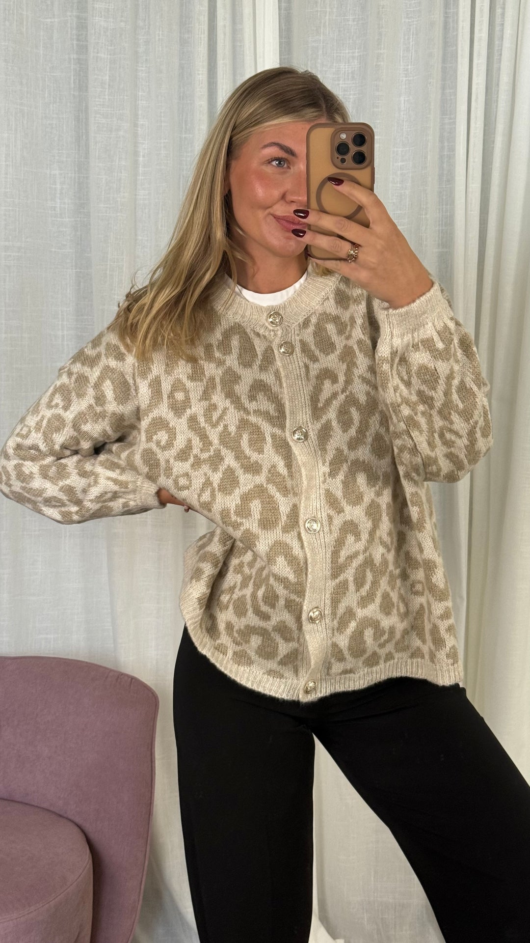 Strickjacke mit Knopfleiste LEO creme/beige