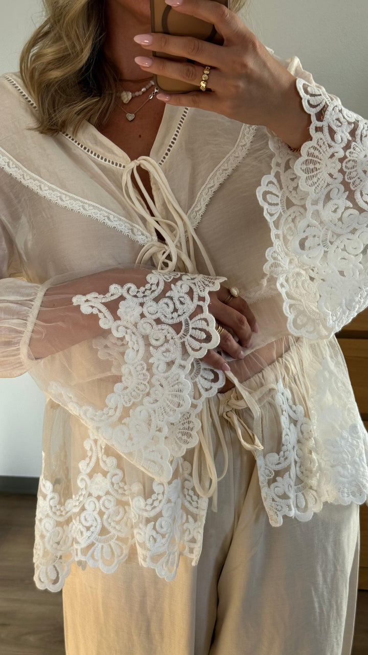 Spitzenbluse – Creme