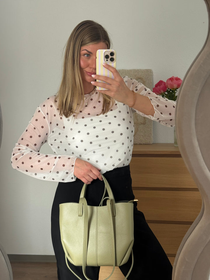 POLKA DOT MESH SHIRT - WEIß