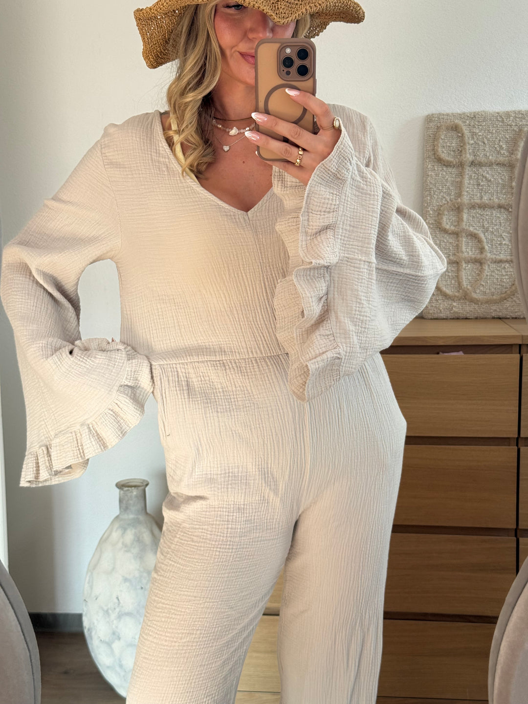 Musselin Jumpsuit - Beige