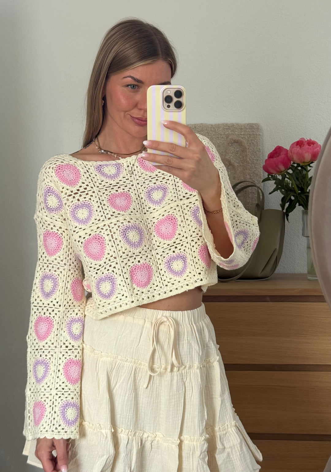 STRICKPULLOVER MUSTER - BEIGE/ROSA