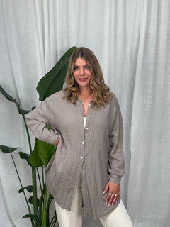 Musselin Bluse - Lang in Stone