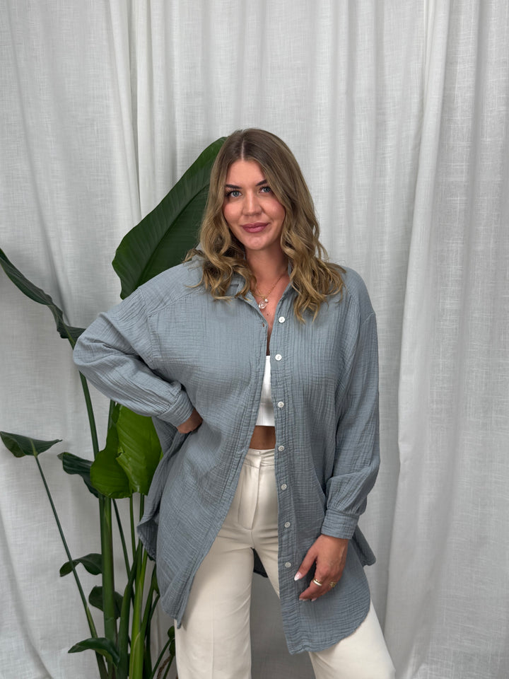 Musselin Bluse Maui - Lang in Grau