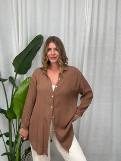 Musselin Bluse - Lang in Nougat Braun