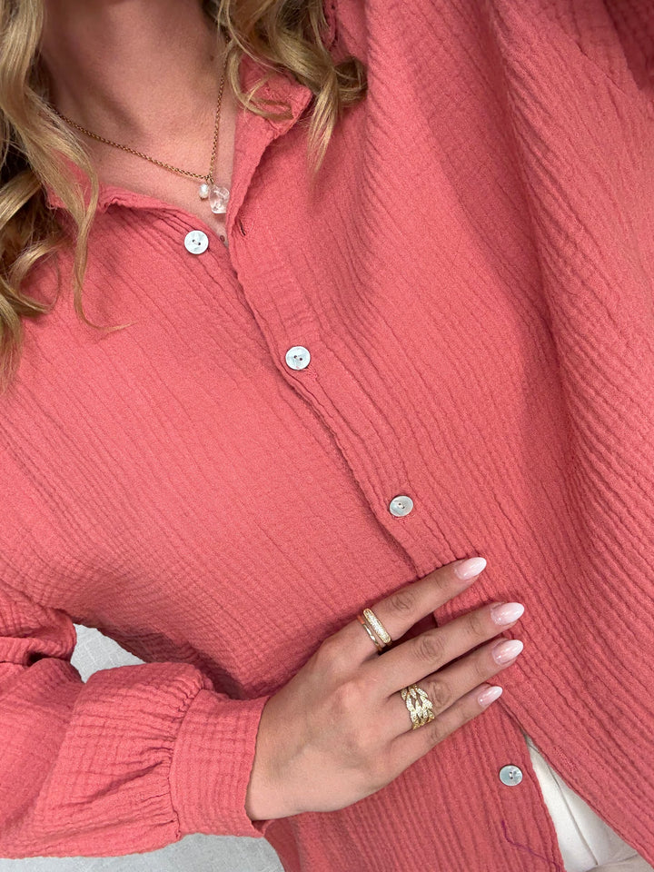Musselin Bluse Maui - Lang in Blush