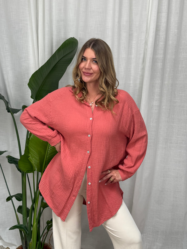 Musselin Bluse Maui - Lang in Blush